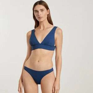 EVERLANE High Rise Blue Medium Coverage Bottoms  and Triangle Swimsuit Top XS/S